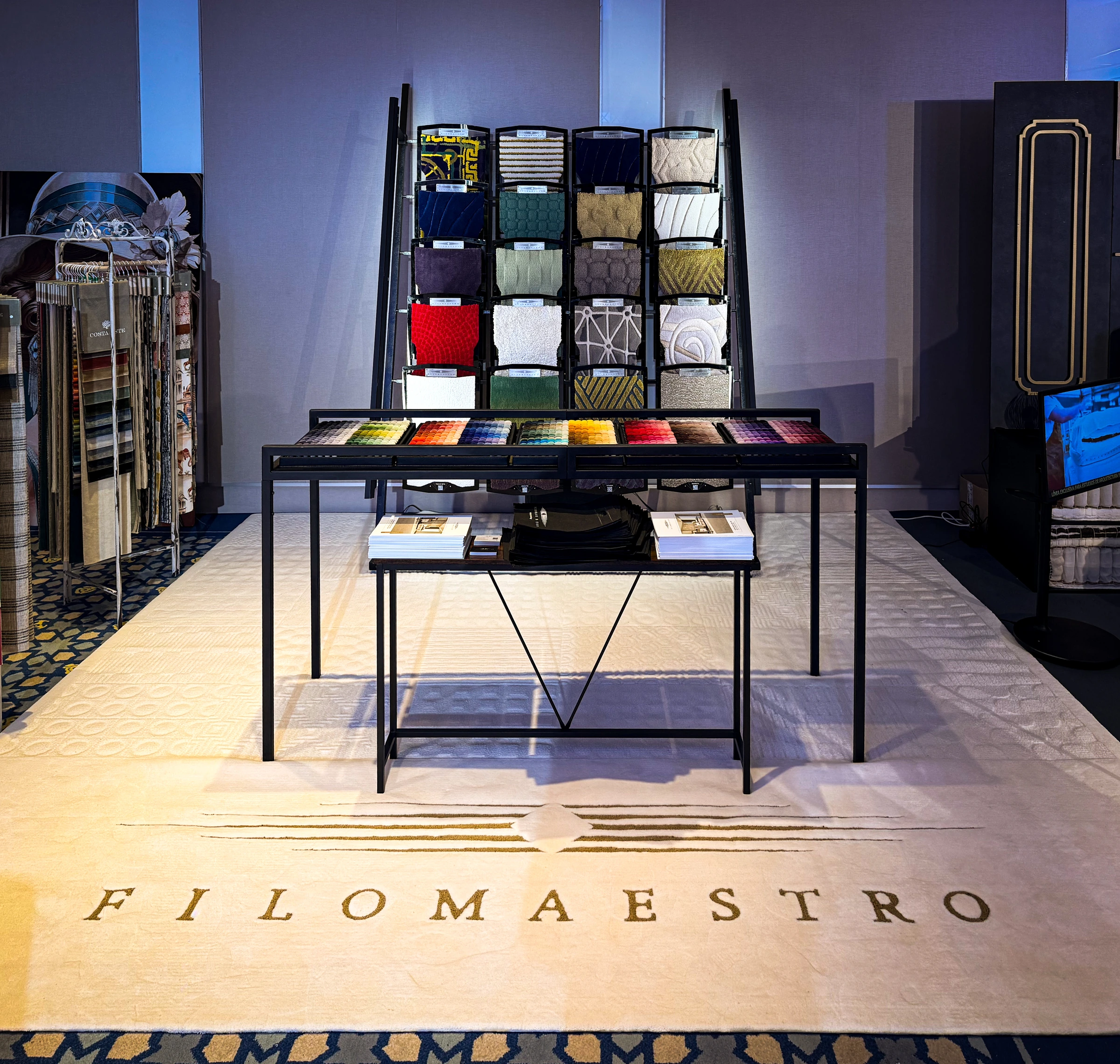 Filomaestro display in Marbella: rugs, yarns and colour samples